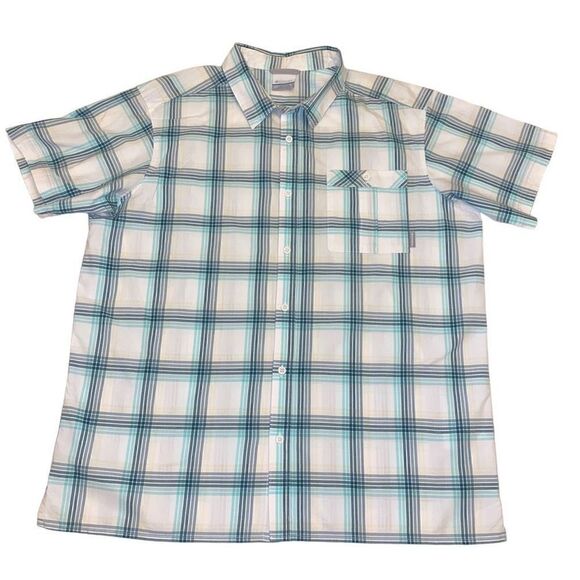 Columbia‎ Short Sleeve Button Down White and Blue Plaid Shirt Size XL - Picture 1 of 13